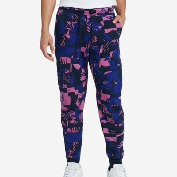 Nike Mens Purple Black Blue Digi Camo Tech Fleece Joggers Pants